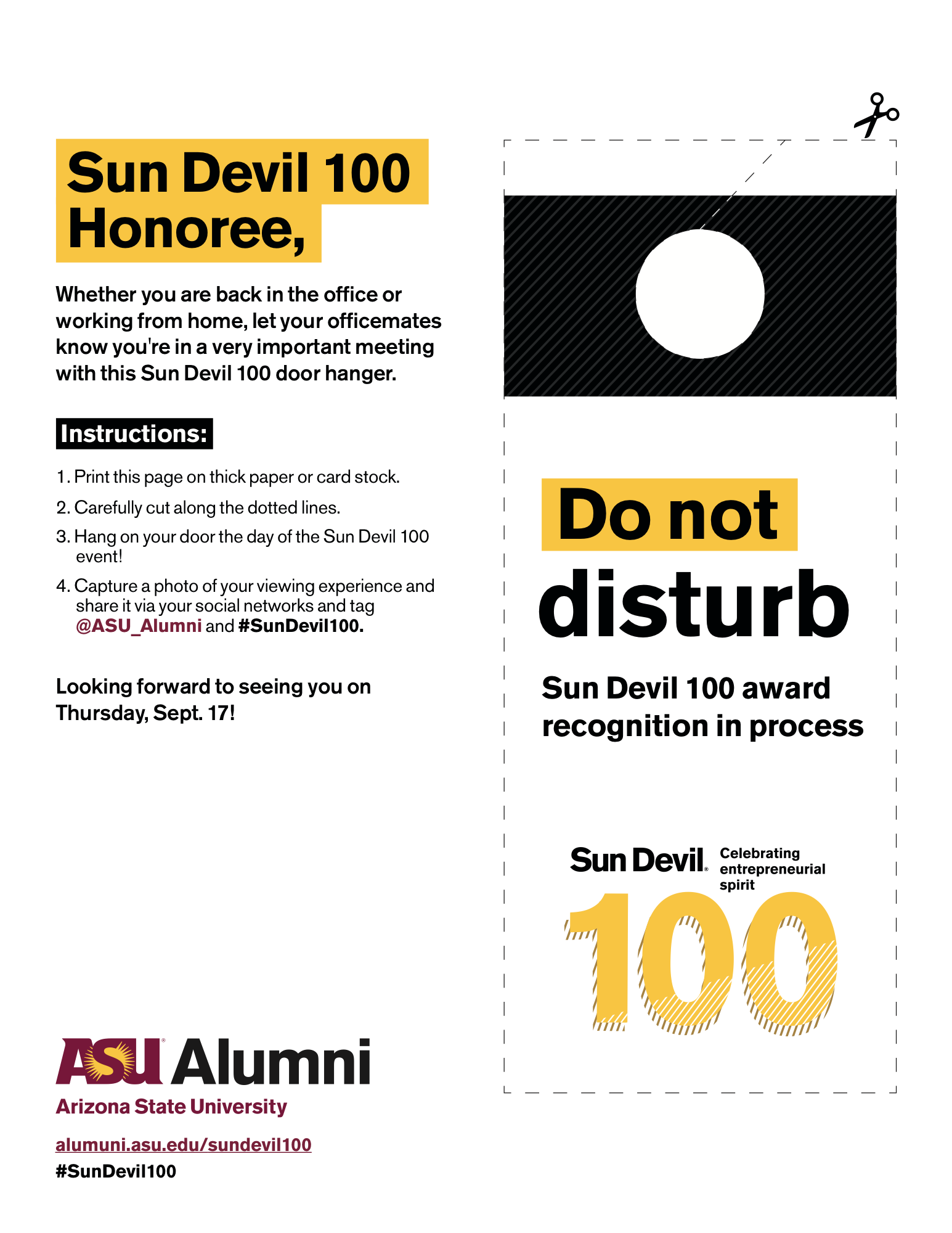 Sun Devil 100 door tag print piece