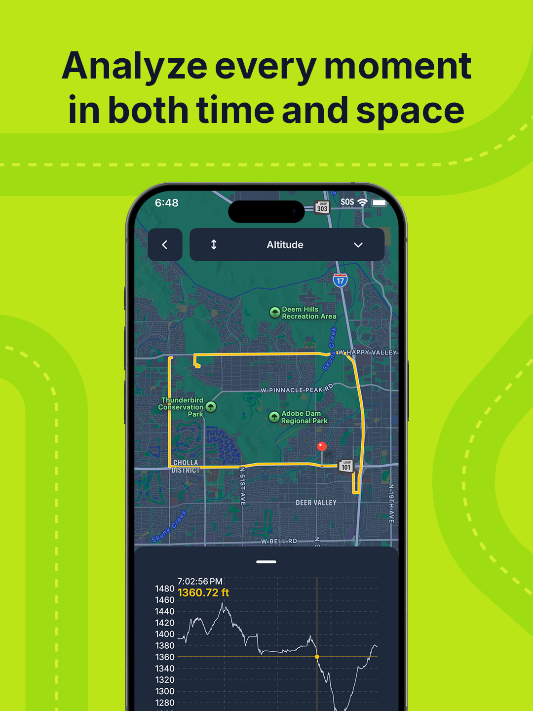 Space-time altitude view linking map and chart